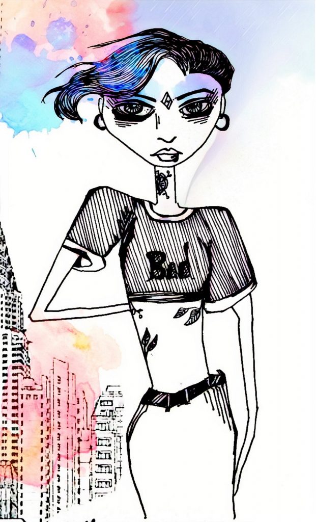 Letisia Cruz, ink and watercolor, bad girl